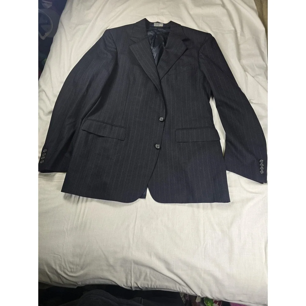 Polo Ralph Lauren Blazer Mens 45X Navy Pinstripe Wool Perkins Shearer USA‎